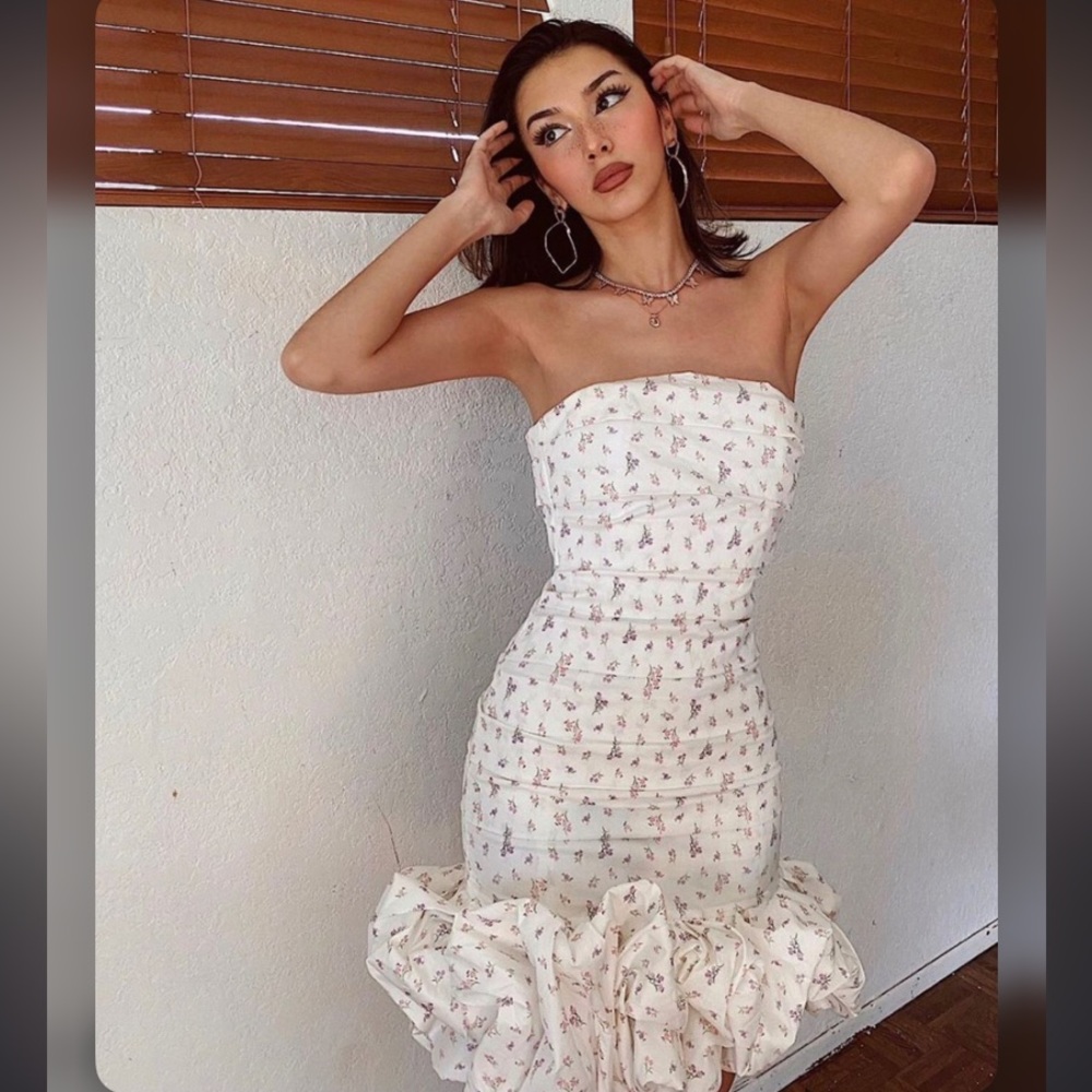 House of cb Serafina WHITE FLORAL PRINT STRAPLESS DRESS NWOT size XL